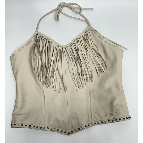 JACK DANIELS Old No 7 Leather Women Crop Top Medium Motorcycle Fringe Biker - Picture 1 of 11